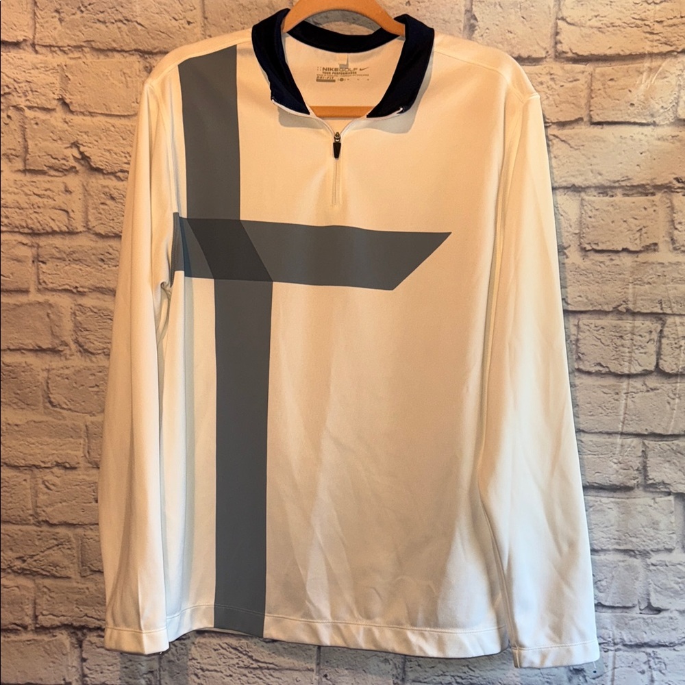 NikeGolf White and Blue Long Sleeve Shirt Size Medium